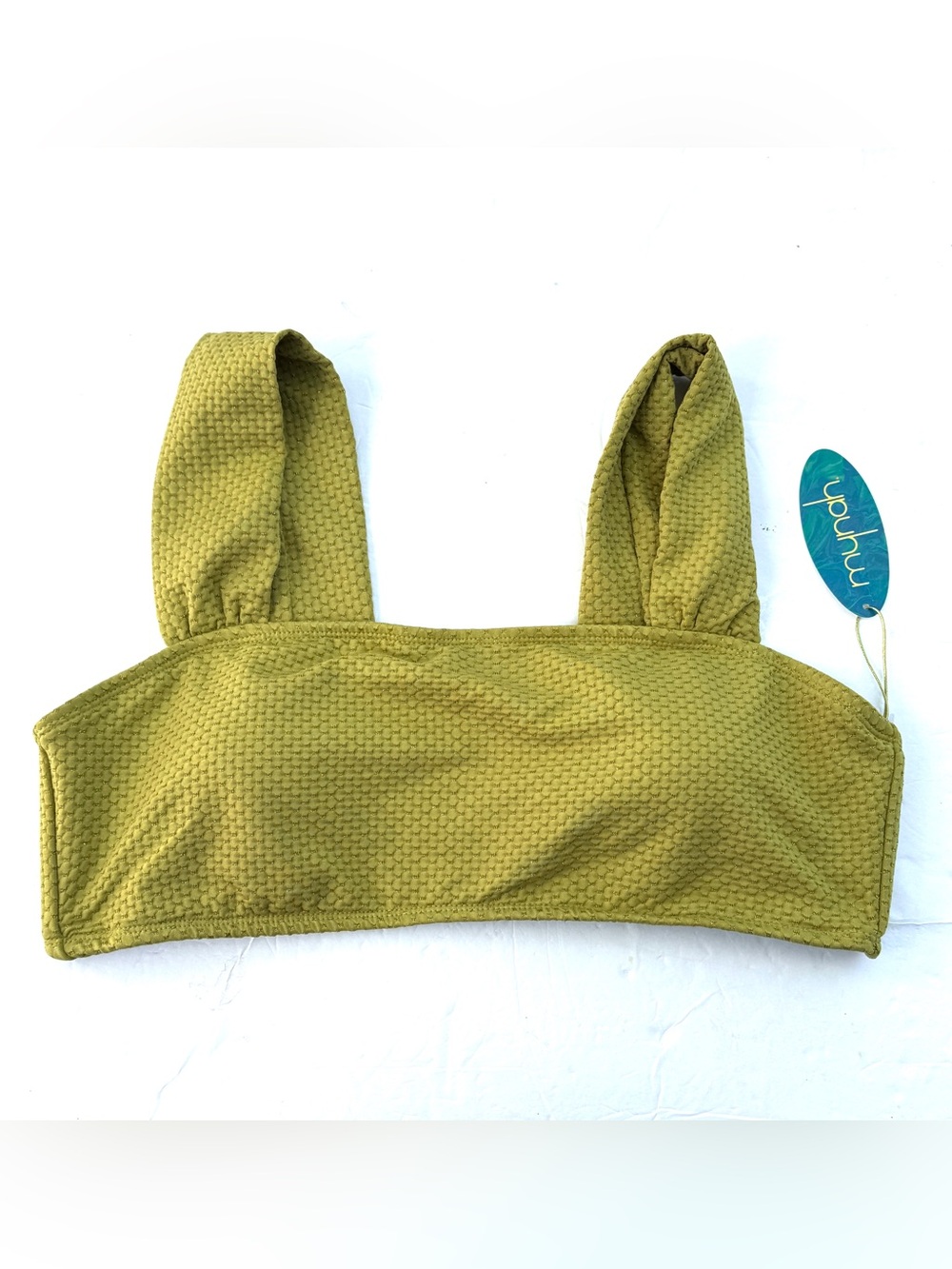Mynah Bralette Olive Textured Square-Neck Bikini Top Size Large